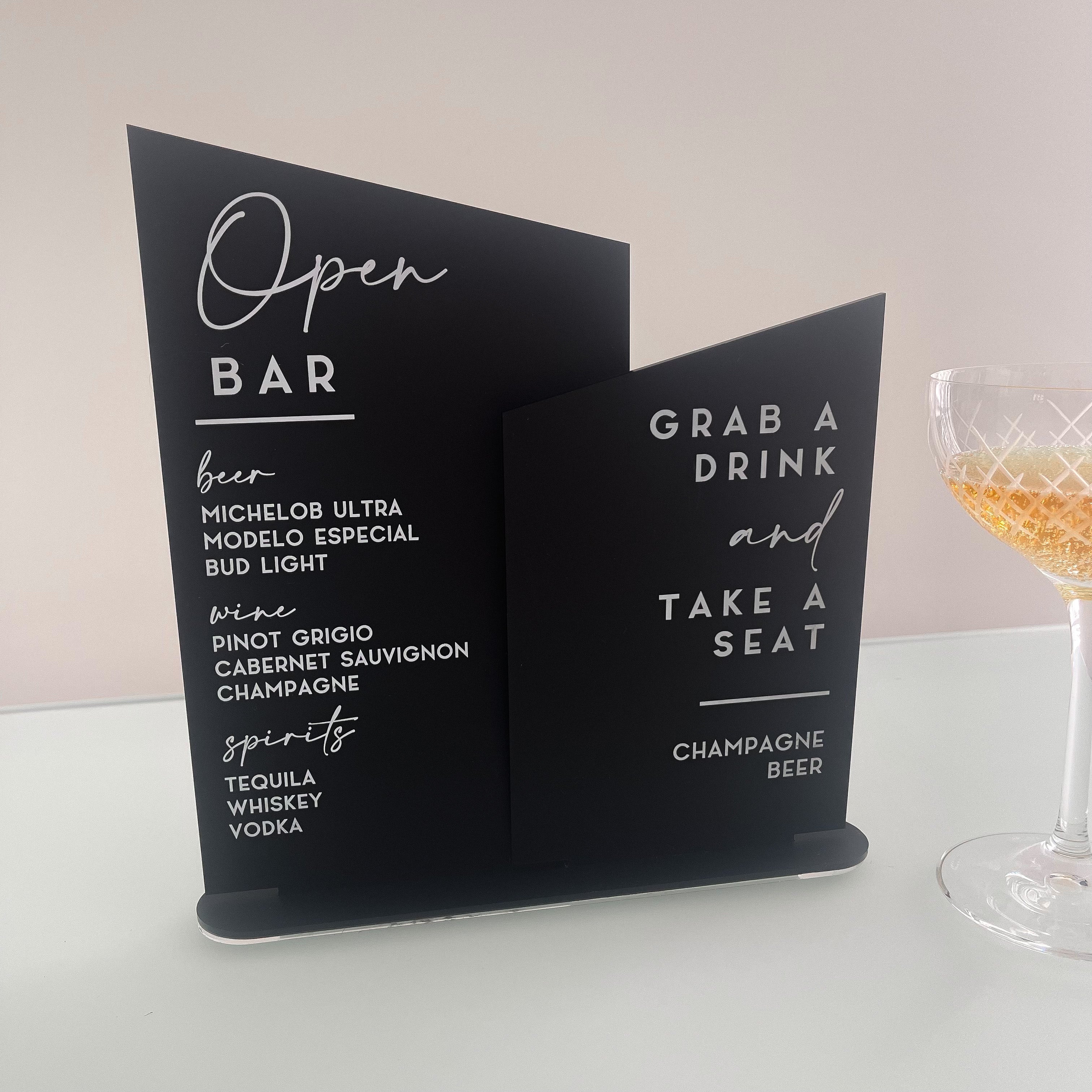 Open Bar Wedding Drinks Sign