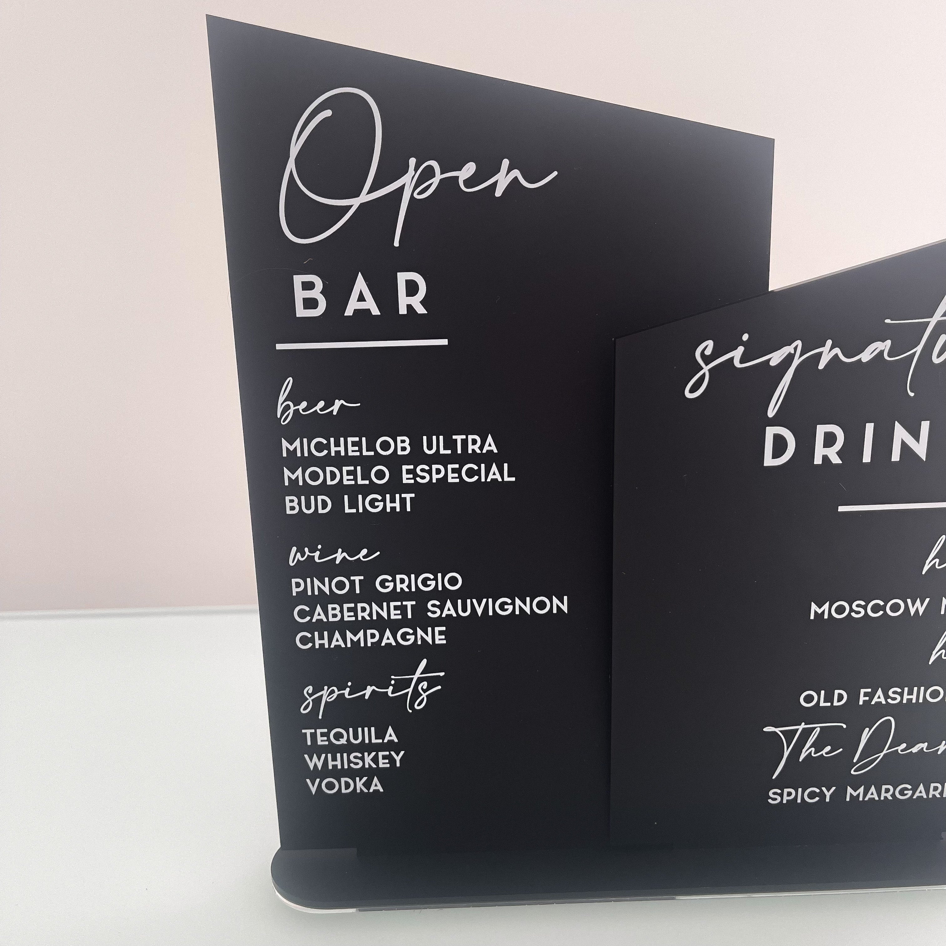 Combined Wedding Drinks Menu Sign