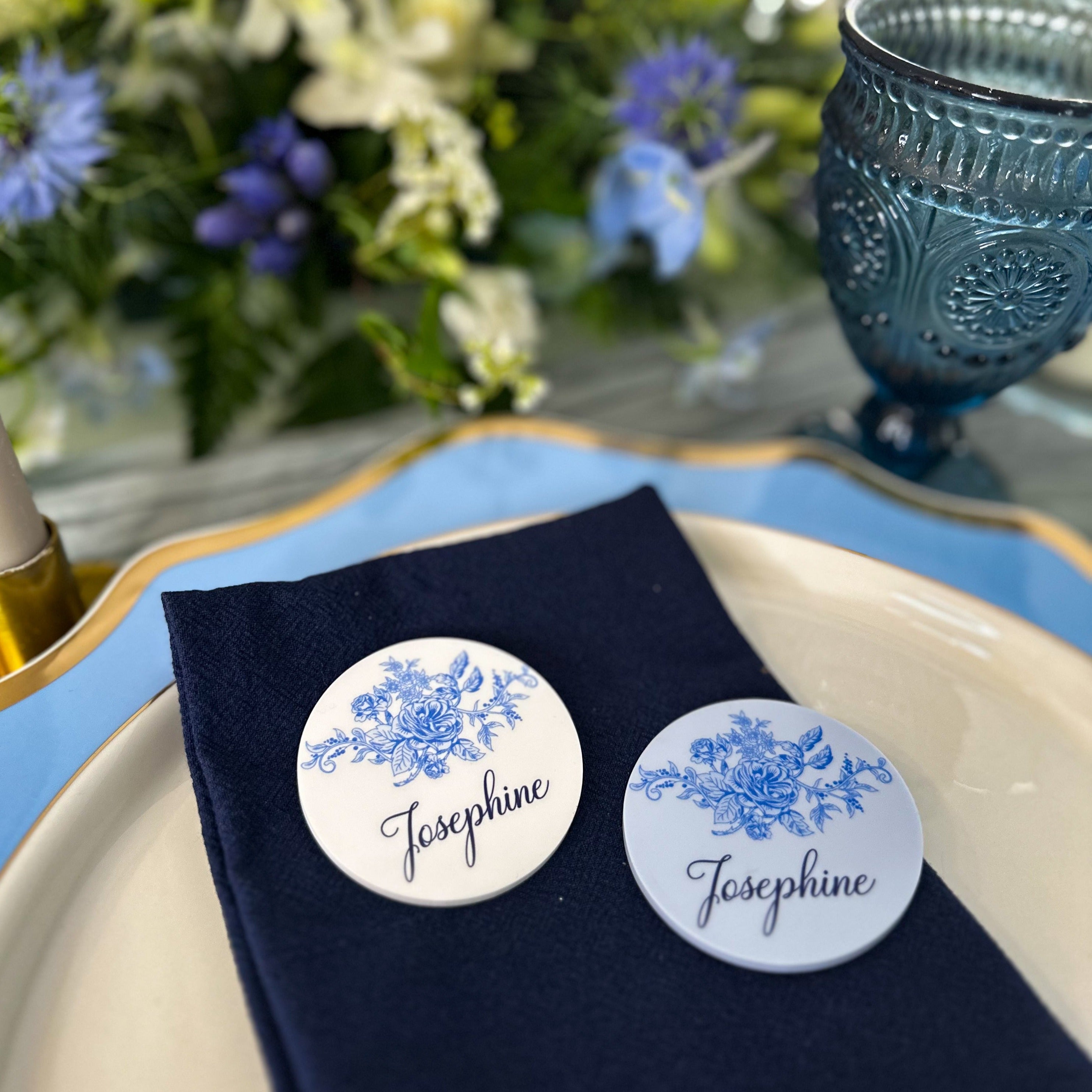 Blue & White Floral Event Place Names