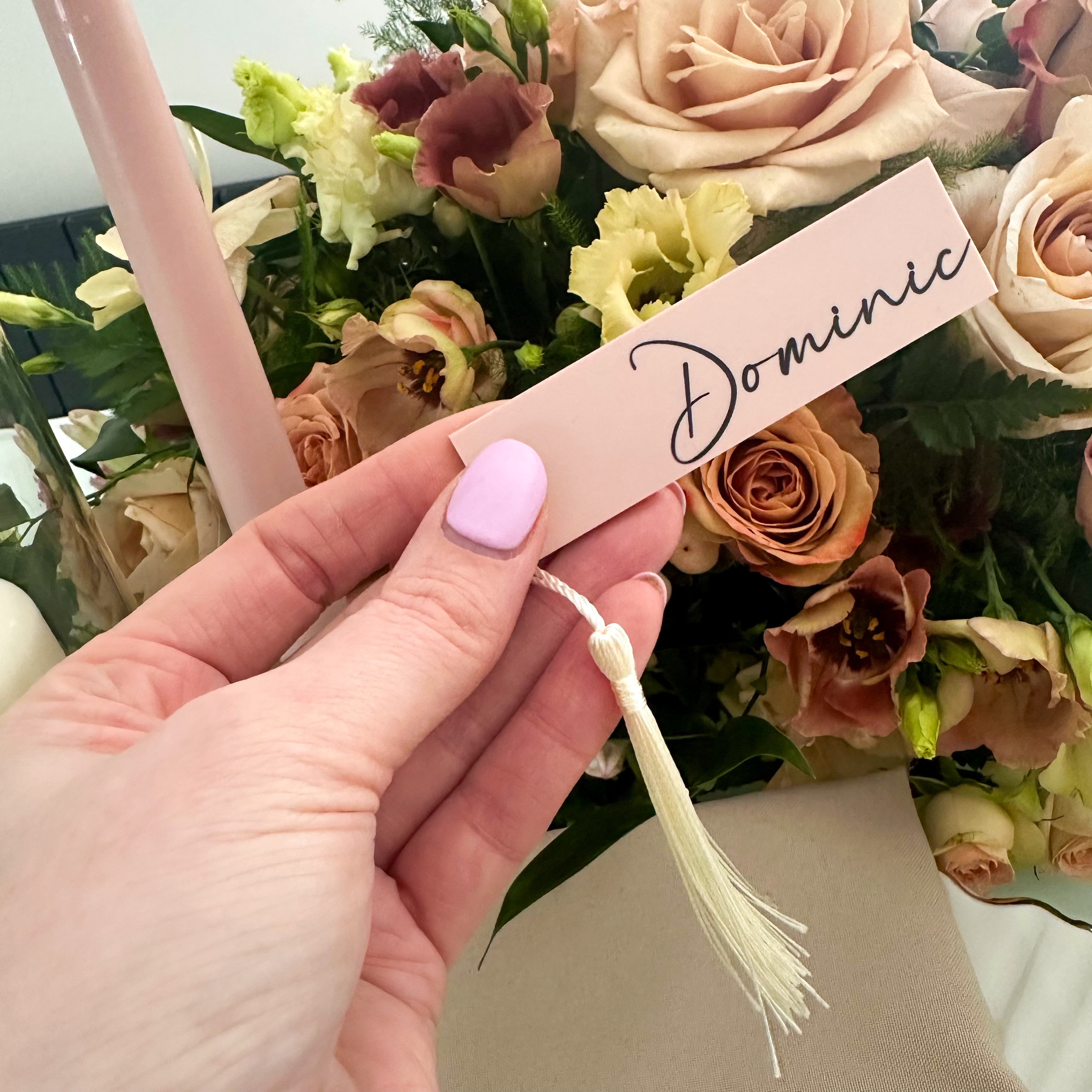 Luxury Nude Wedding Place Card with Tassel