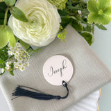 Black & Ivory Wedding Place Names with Tassel