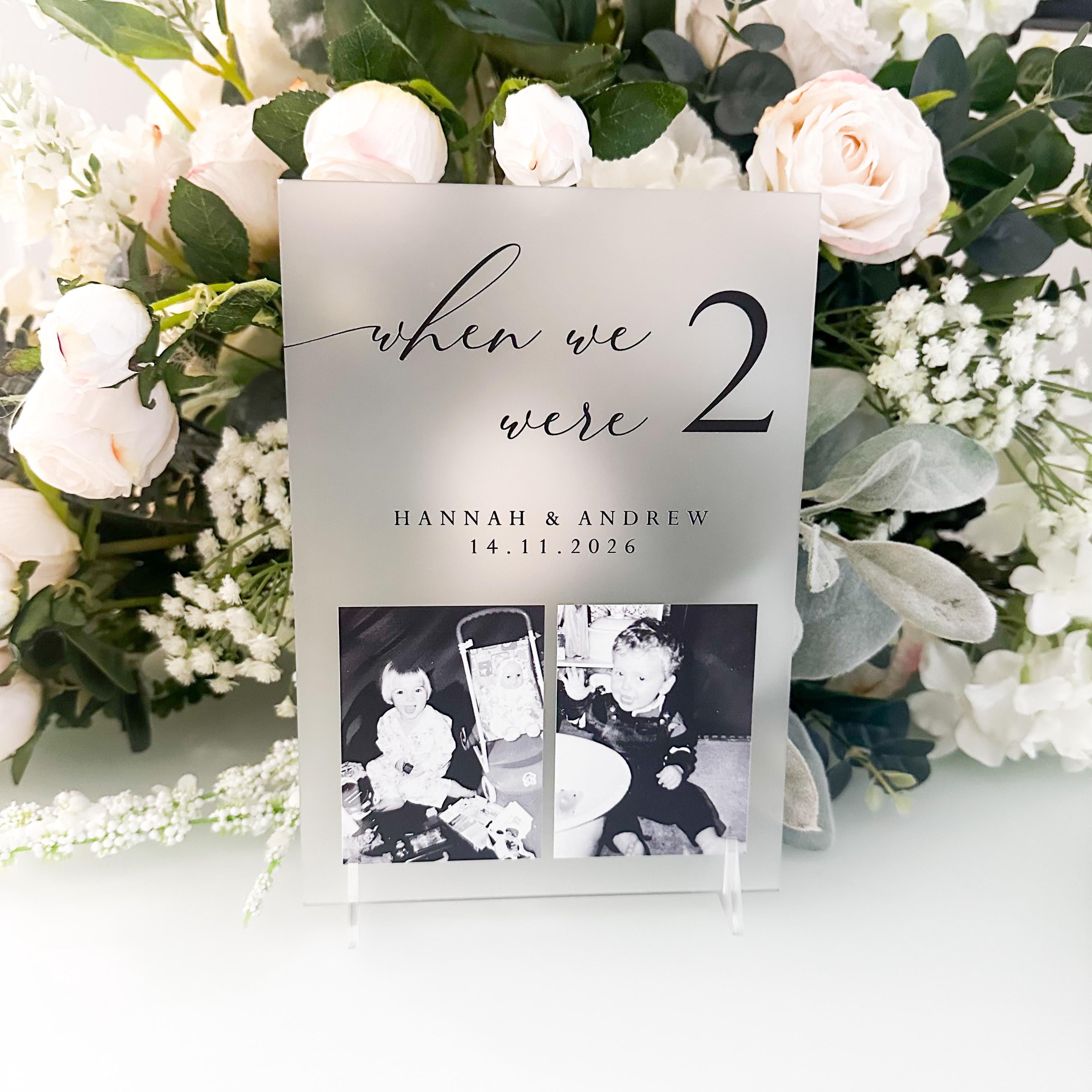 When We Were 2, Baby Photo Personalised Modern Table Numbers