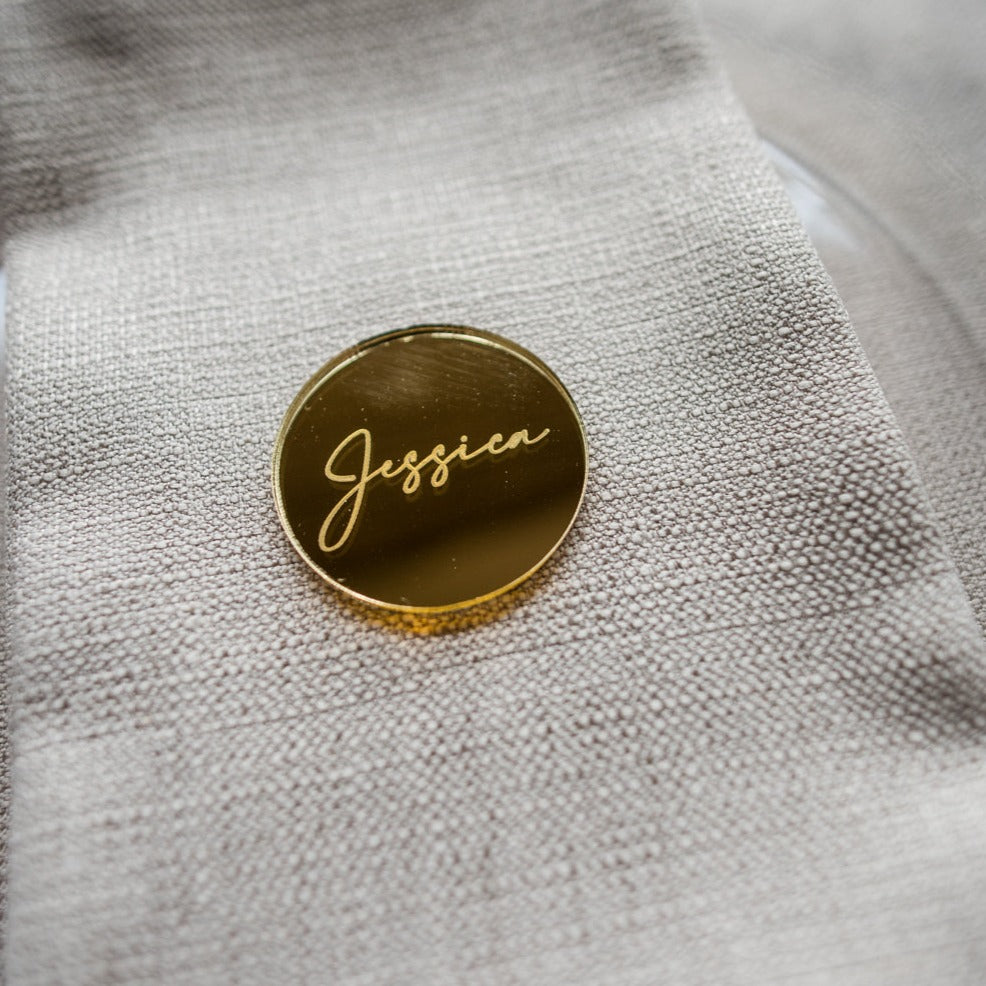 Gold Mirror Engraved Circle Wedding Name Place