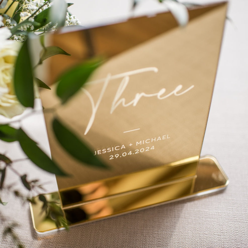Gold Mirror Engraved Wedding Table Numbers