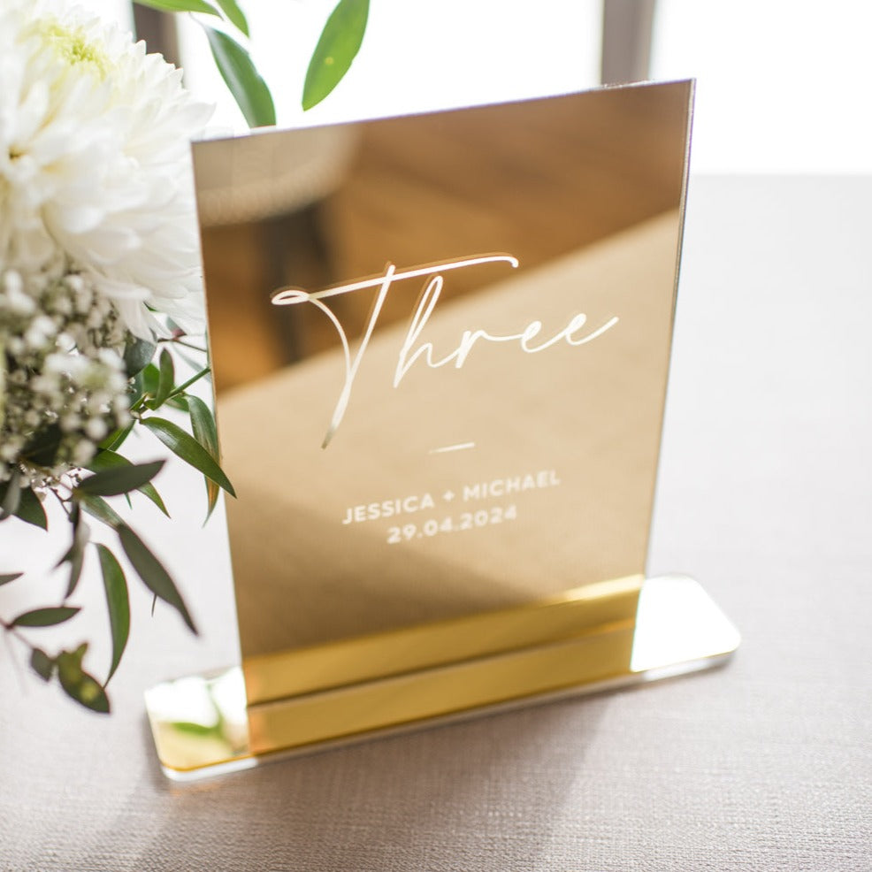 Personalised Gold Mirror Wedding Table Numbers