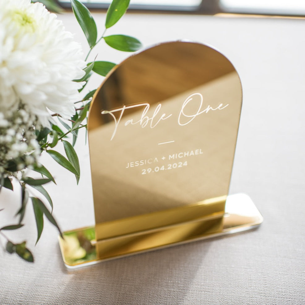 Gold Mirror Engraved Wedding Table Numbers