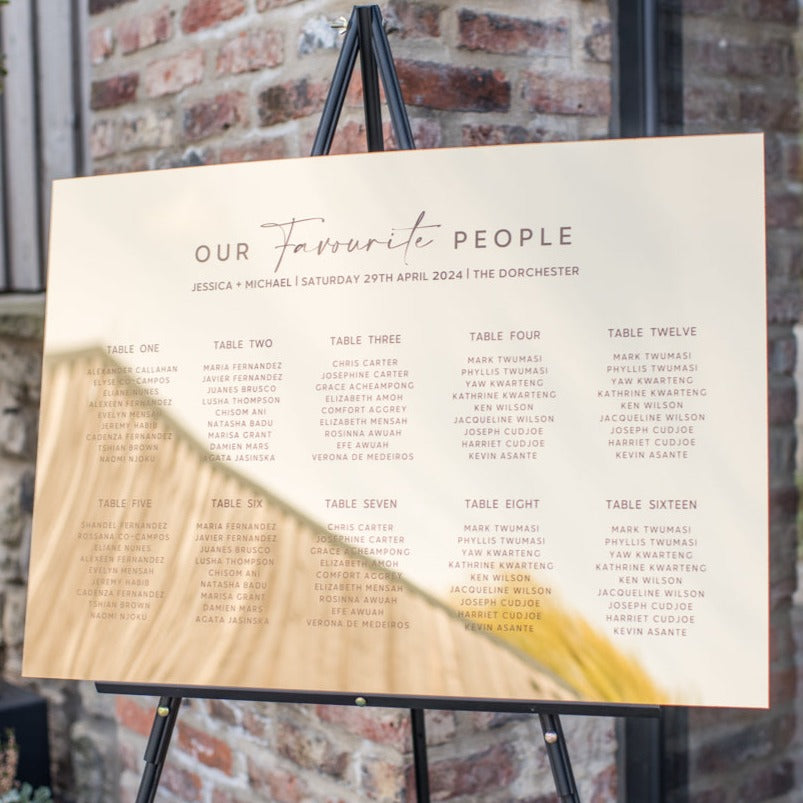 A0, A1 or A2 Wedding Table Plan