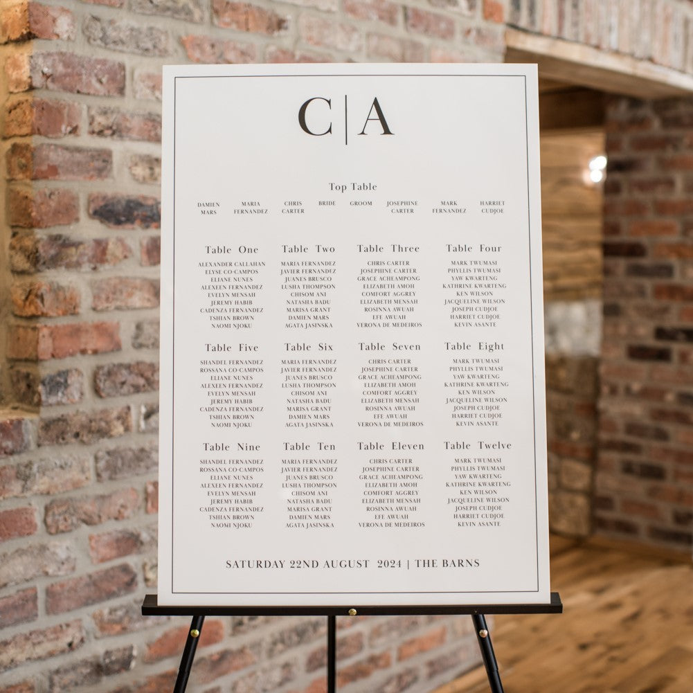 A0, A1, A2 Wedding Table Plan
