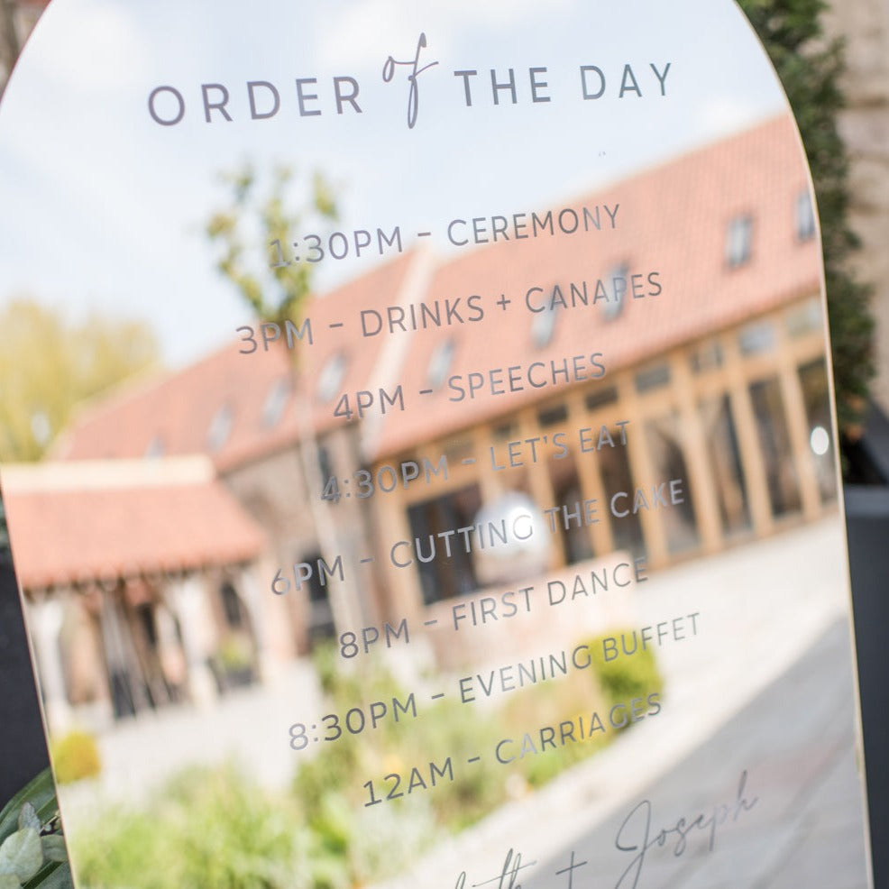 A0, A1 or A2 Personalised Wedding Order Of The Day Sign
