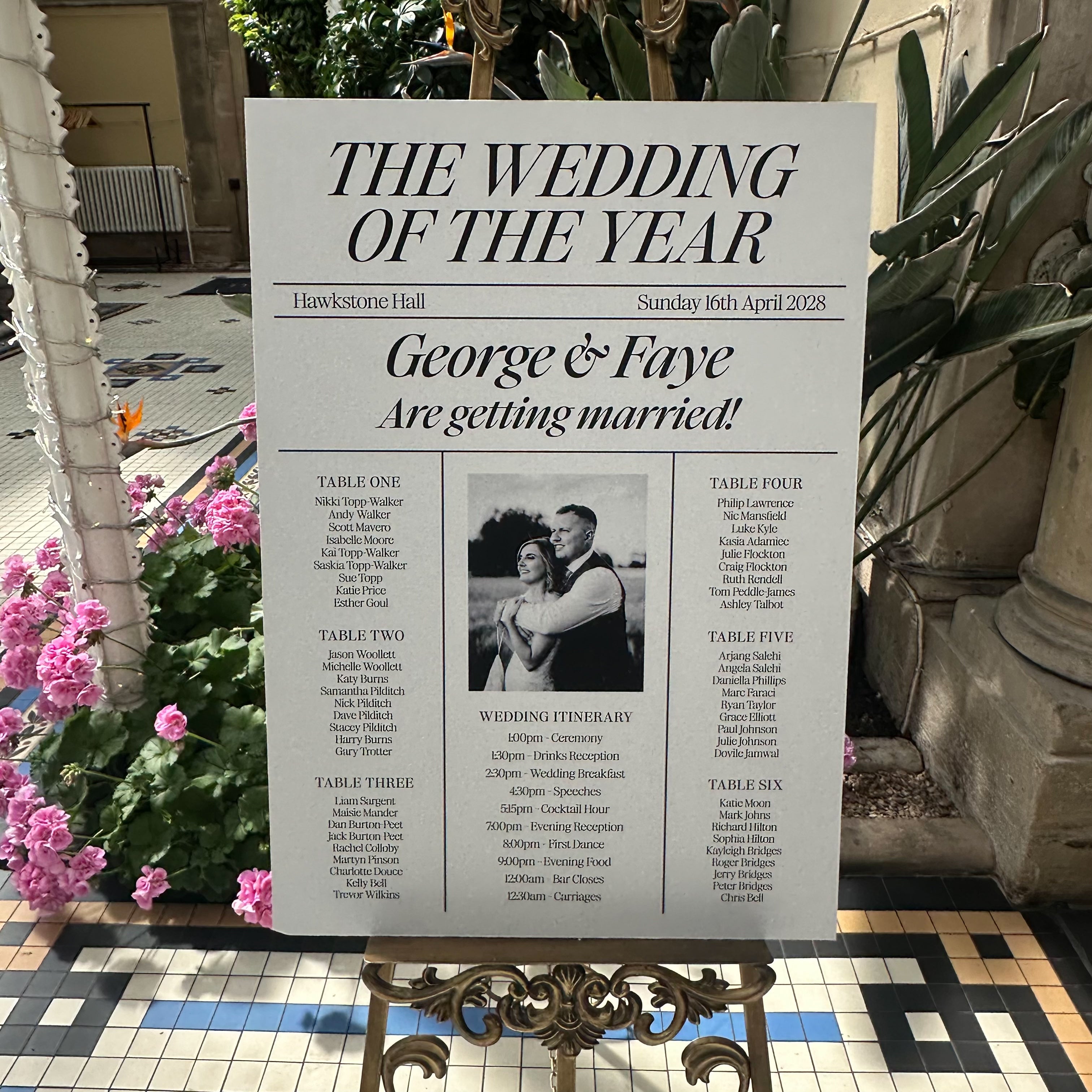 Newspaper Style Wedding Table Plan