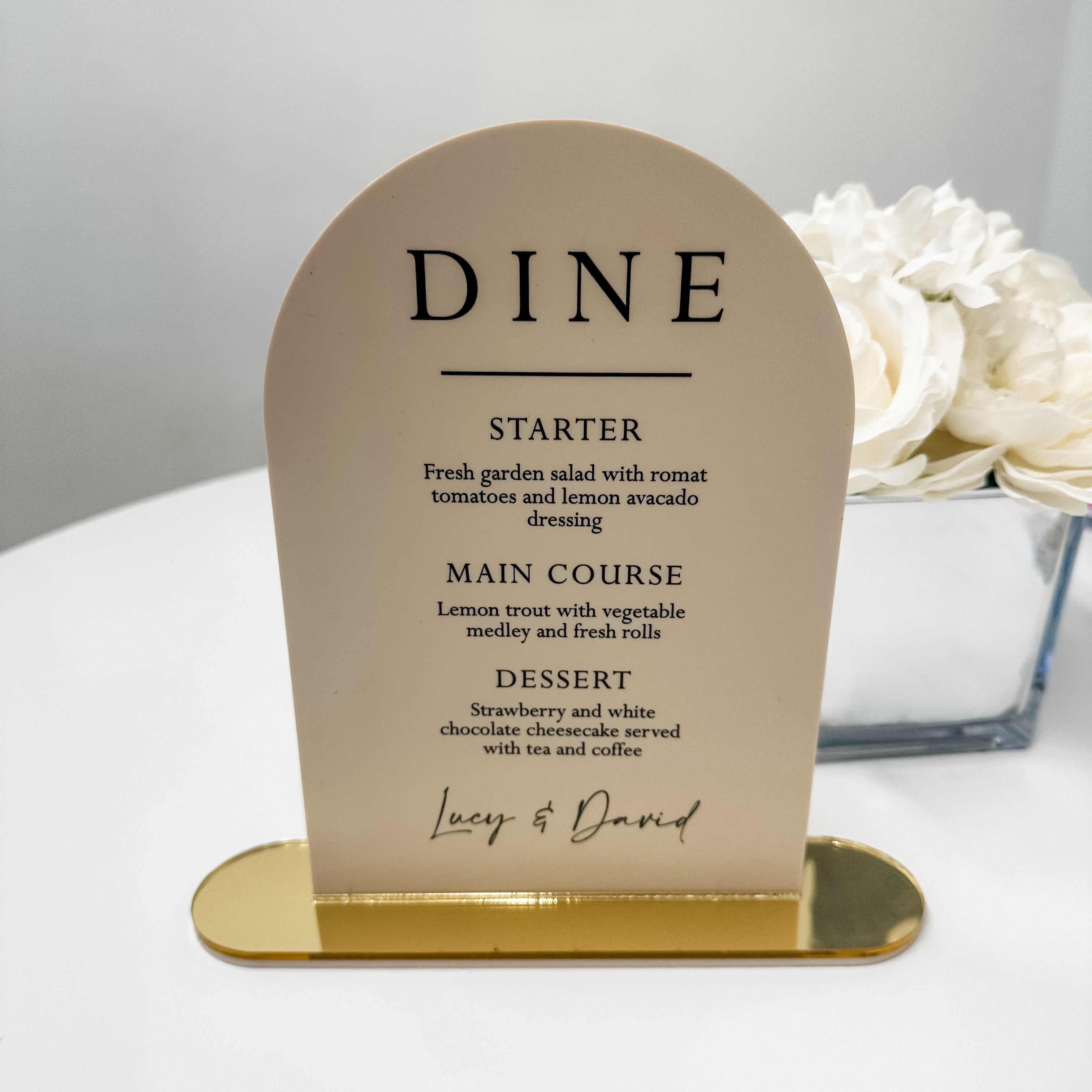 Dome Top Beige & Gold Wedding Menu