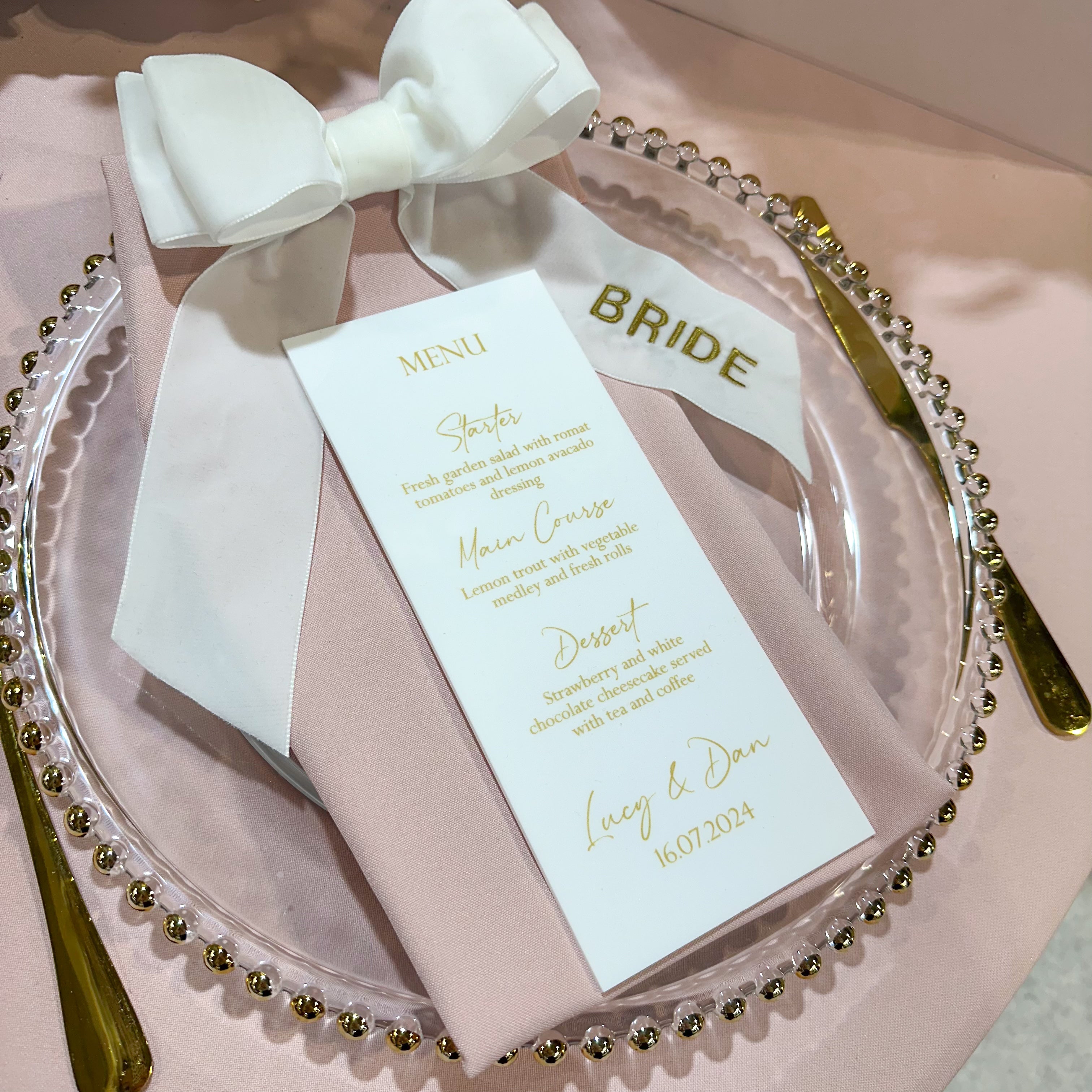 Luxury Personalised Wedding Menu