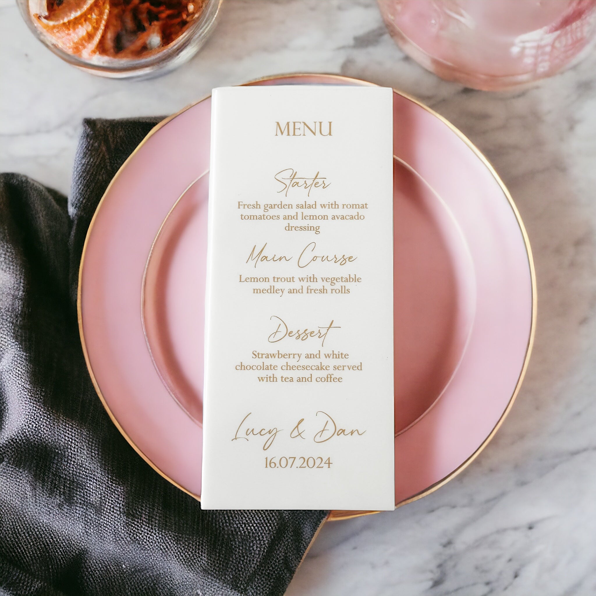Gold & White Personalised Wedding Breakfast Menu