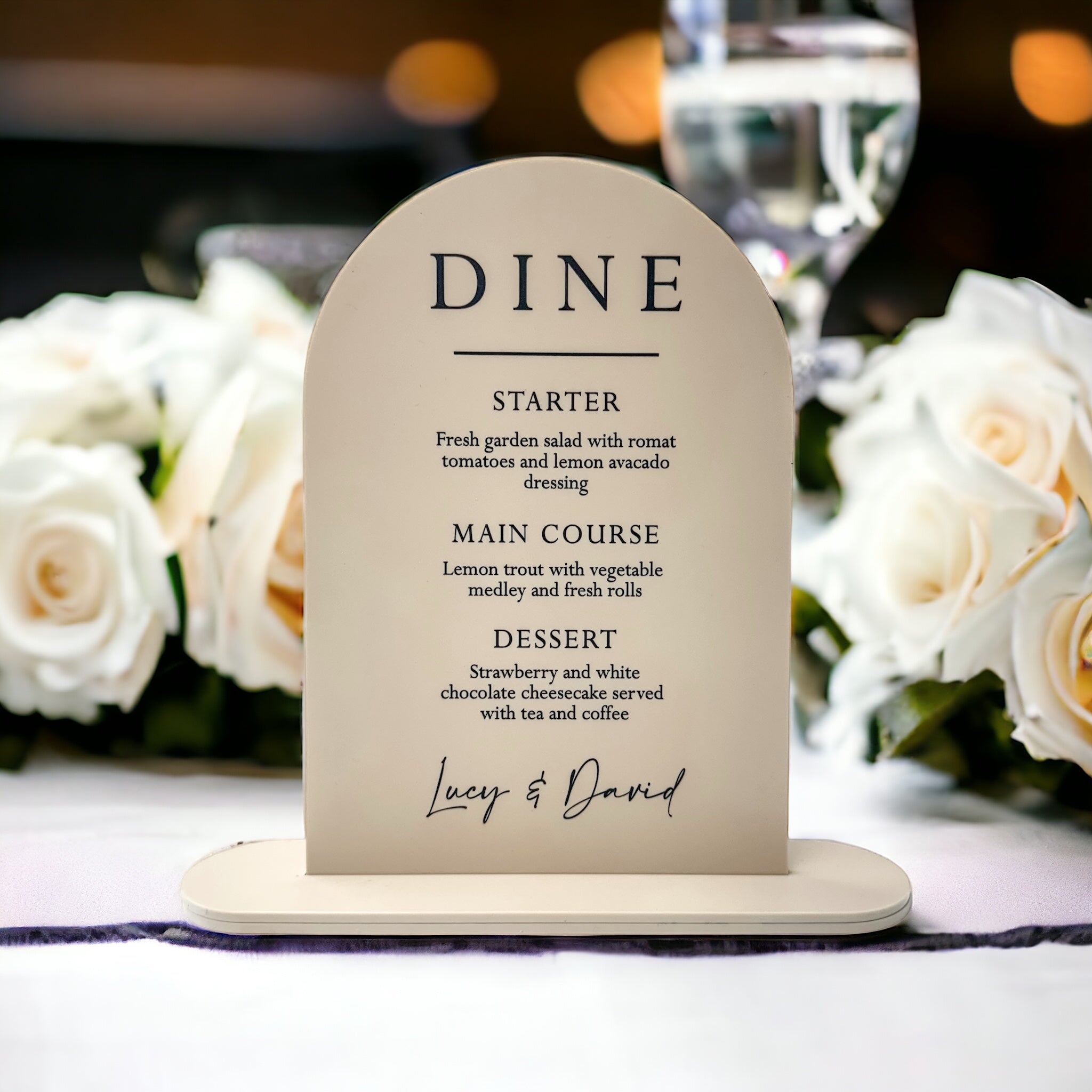 Beige Wedding Breakfast Menu Table Centrepiece