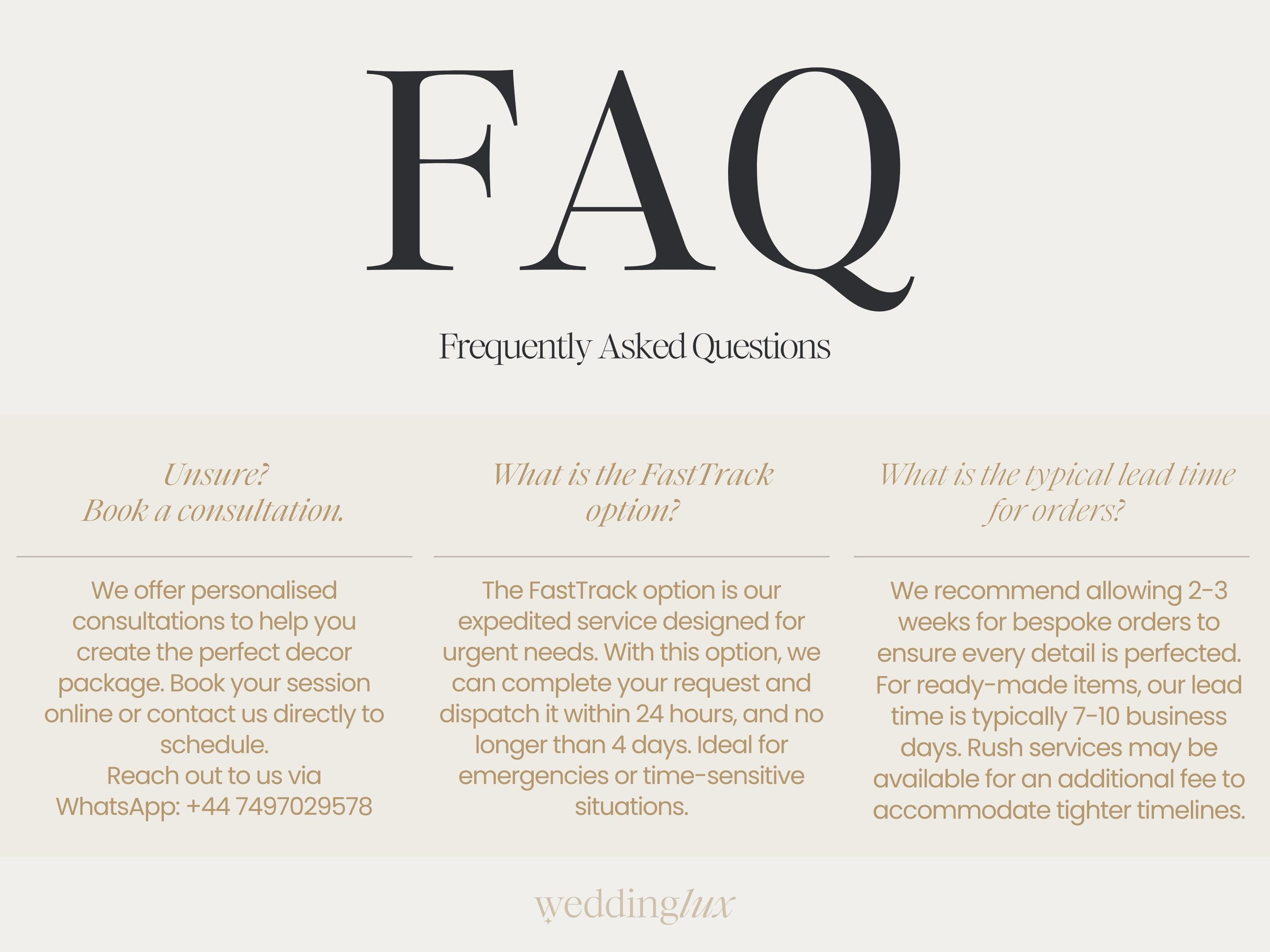 a series of frequently asked questions about a service, with three options listed for customers to choose from.