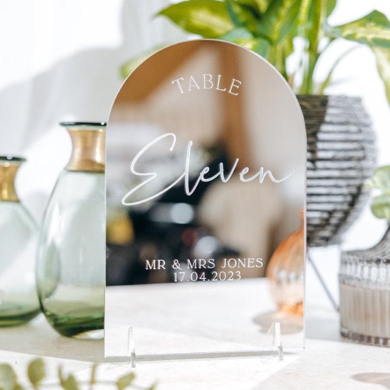 Silver Mirror Personalised Wedding Table Numbers