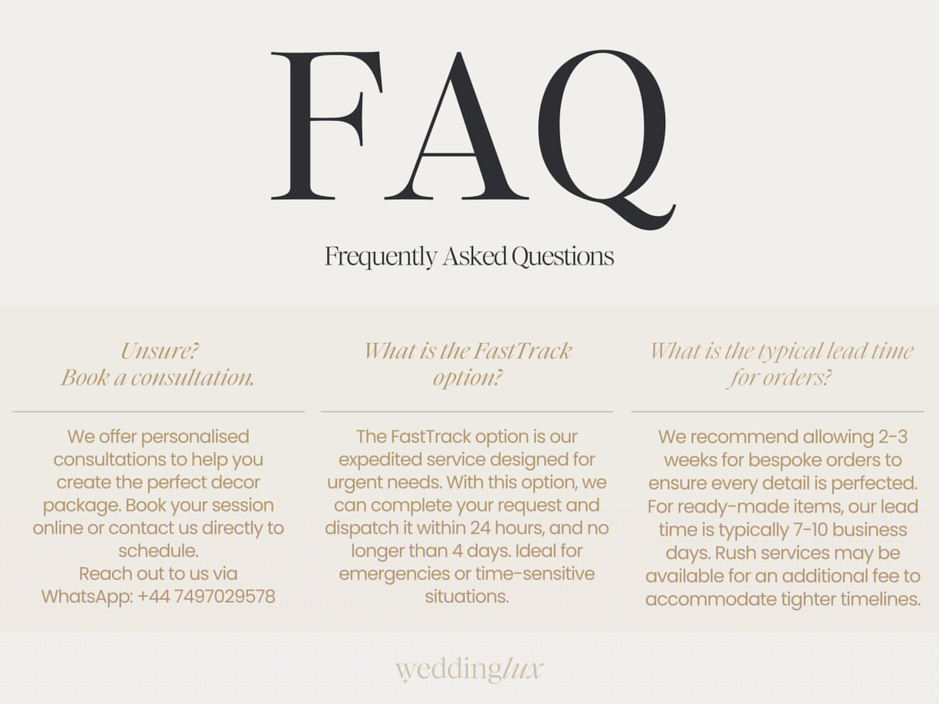 a series of frequently asked questions about a service, with three options listed for customers to choose from.