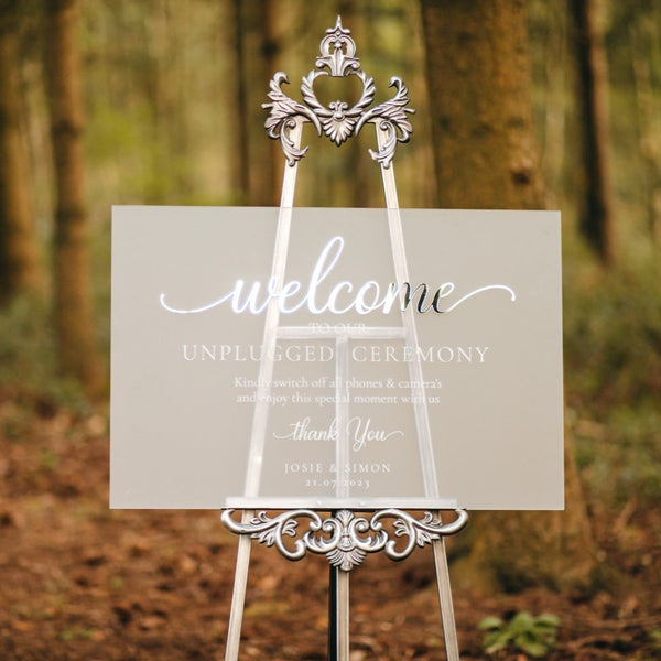 Acrylic 'Welcome To Our Unplugged Ceremony' Wedding Sign – Wedding Lux