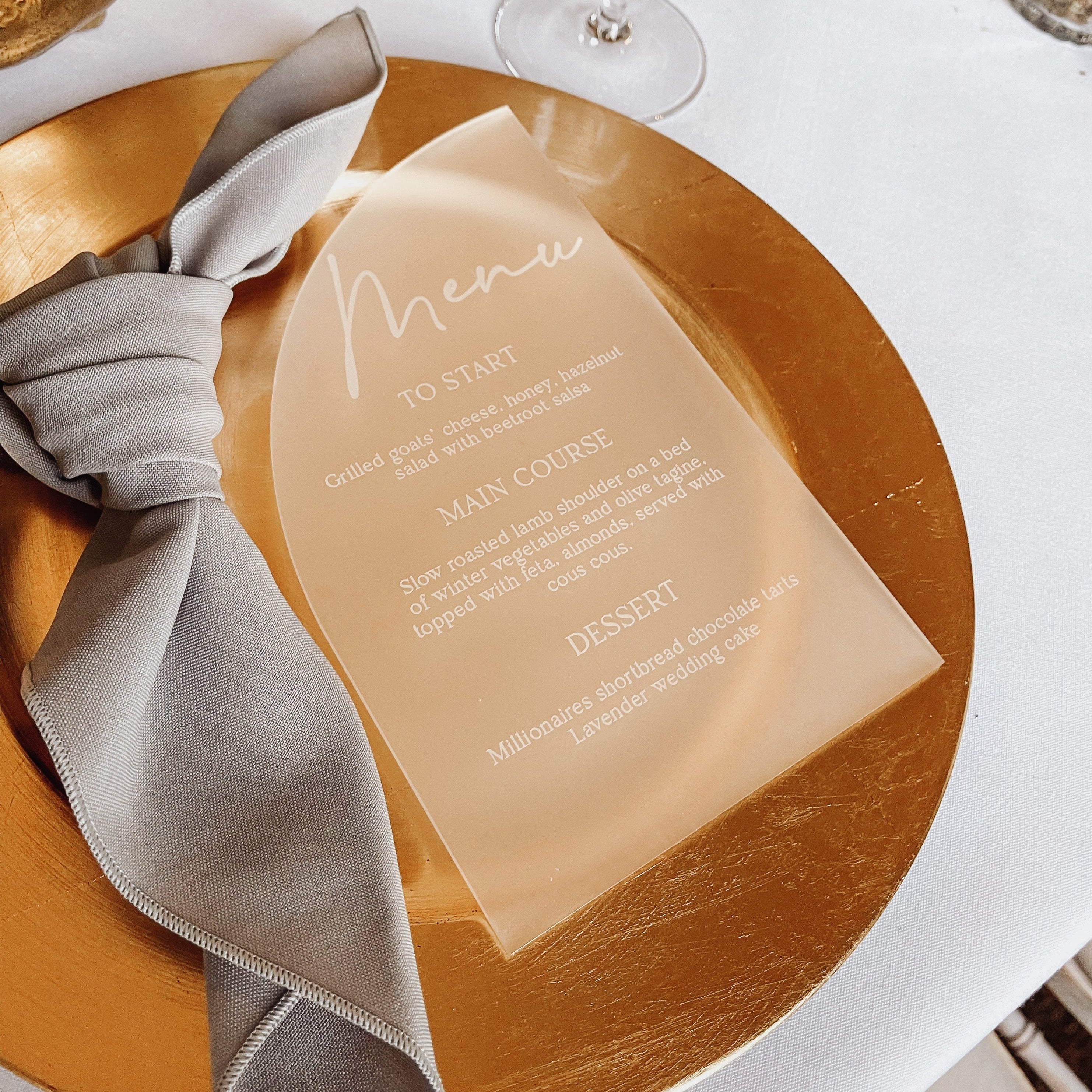 Frosted Acrylic Engraved Wedding Menu