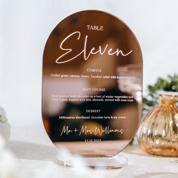 Engraved Wedding Table Number & Menu