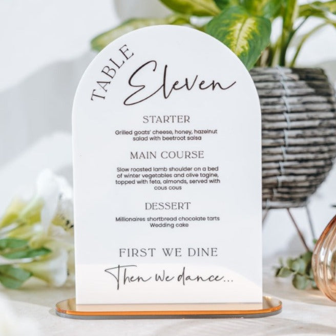 Dome Top Menu & Table Number