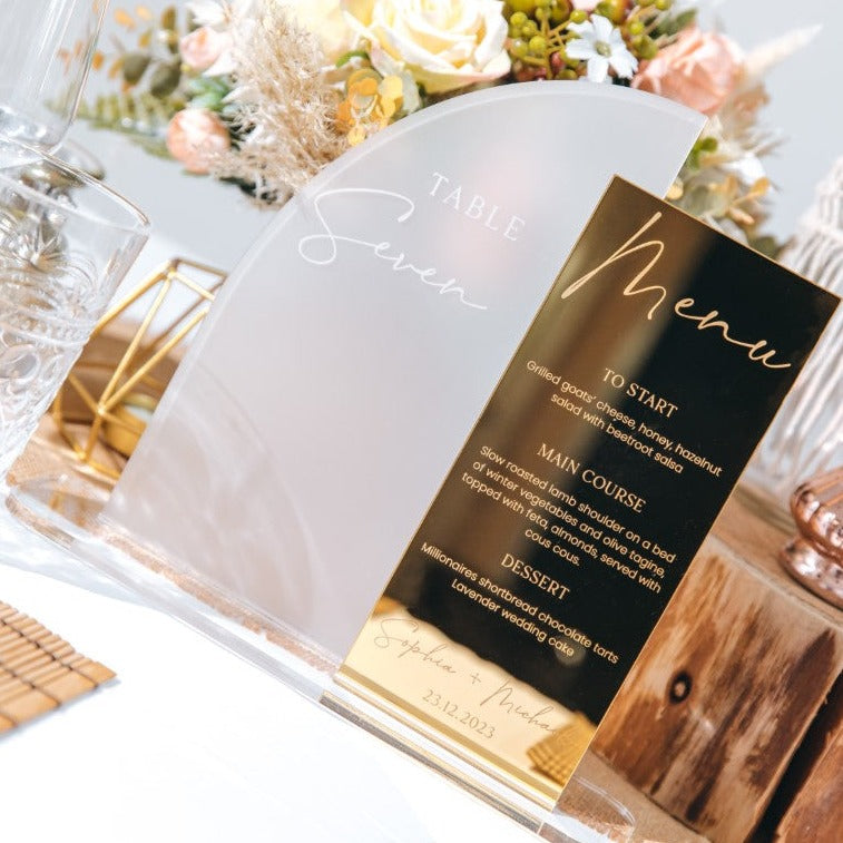 Luxury Mirror Engraved Menu & Table Number