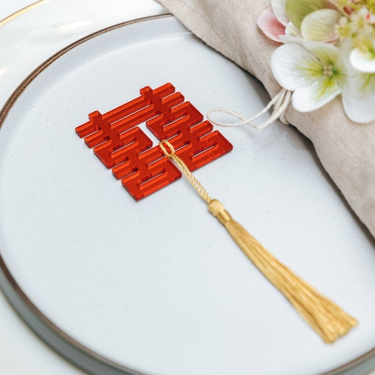 Red Mirror Chinese Double Happiness Favours