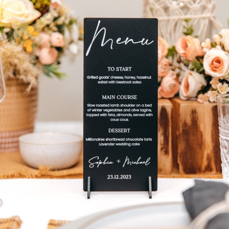 Black & White Acrylic Wedding Menu