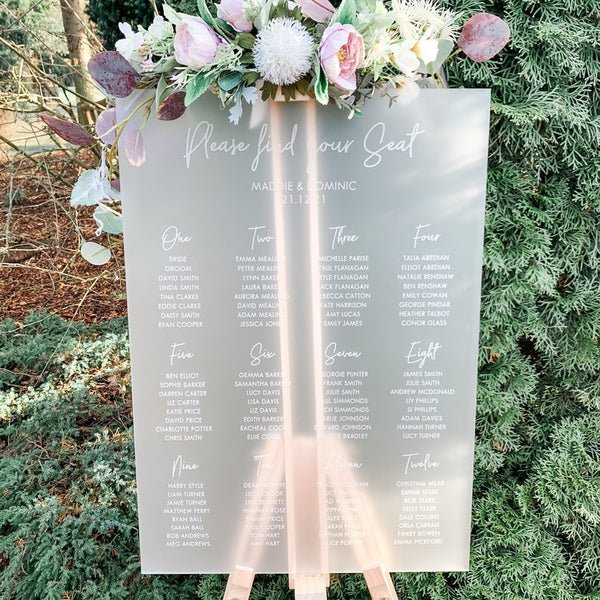 Frosted Acrylic Seating Chart Find Your Seat Wedding Sign Frosted Acrylic  Wedding Sign Wedding Signage Wedding Table Chart -  UK