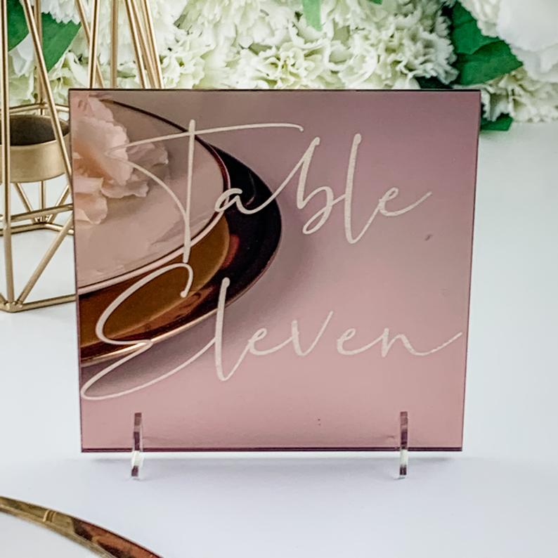 Rose Gold Mirror Table Numbers Square