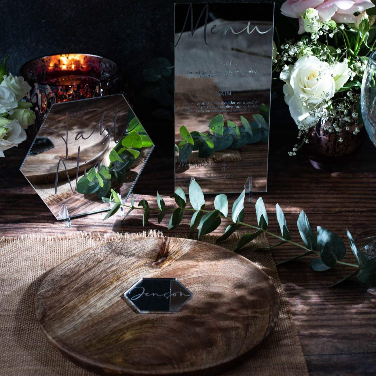 Engraved Silver Mirror Name Places