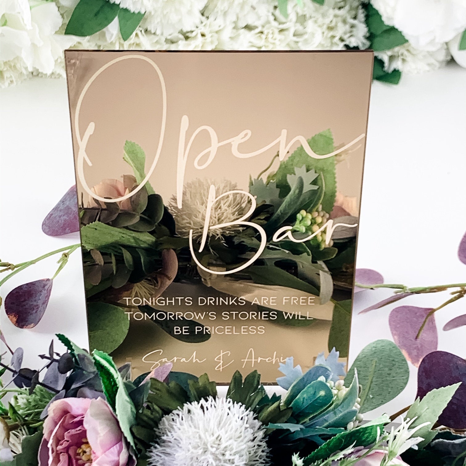 Gold Mirror 'Open Bar' Sign