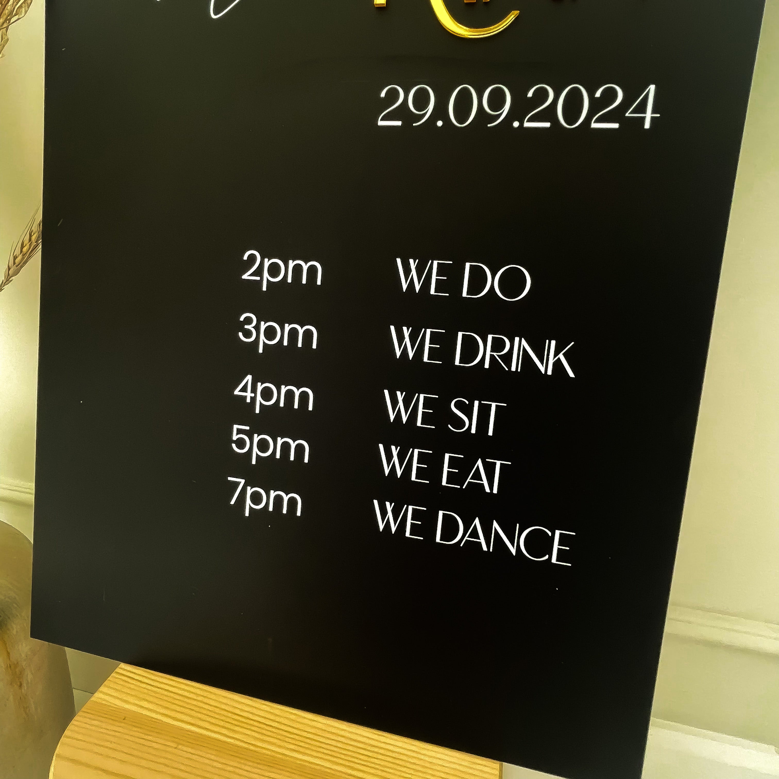 Black & Gold Wedding Timeline Sign