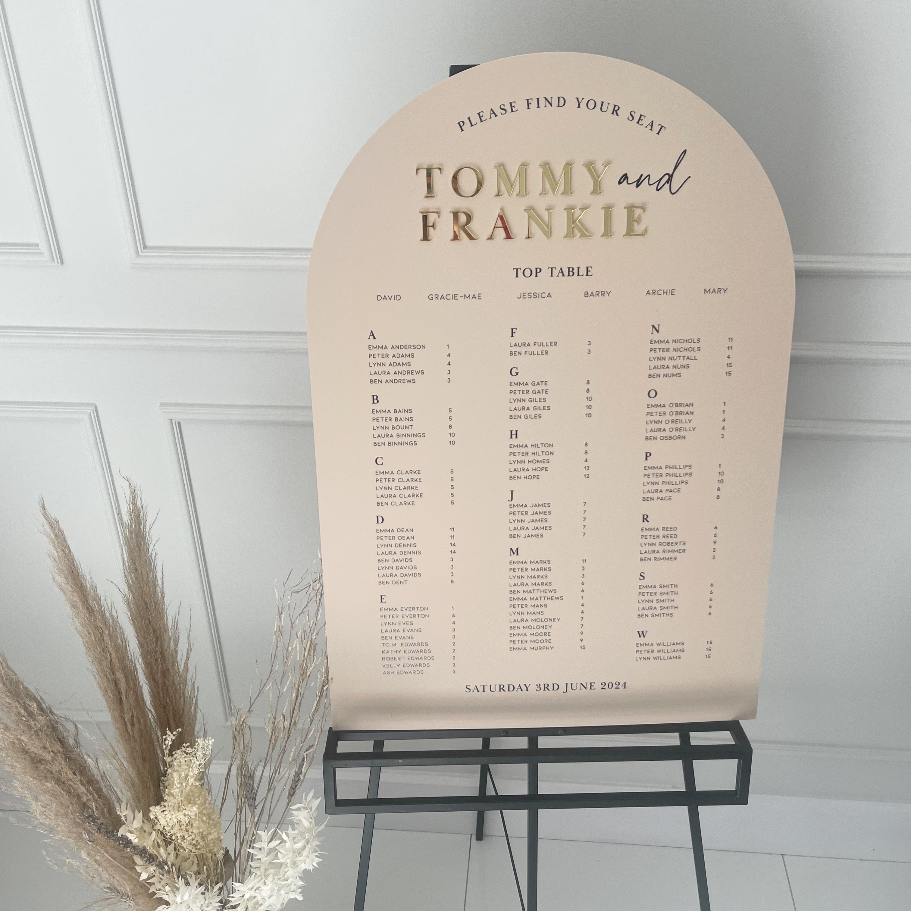Beige & Gold Wedding Table Plan With Mirror Names – Wedding Lux