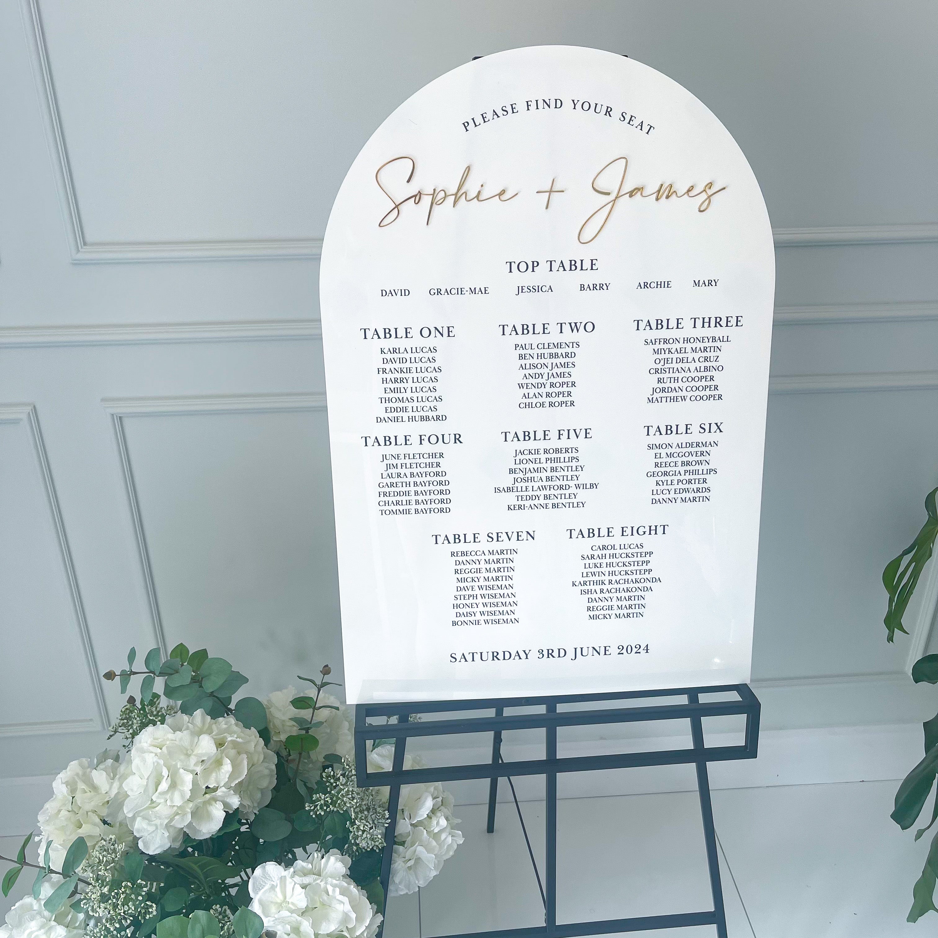 Luxury Personalised Acrylic Wedding Table Plan