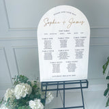 White & Gold Wedding Table Plan With Mirror Accents