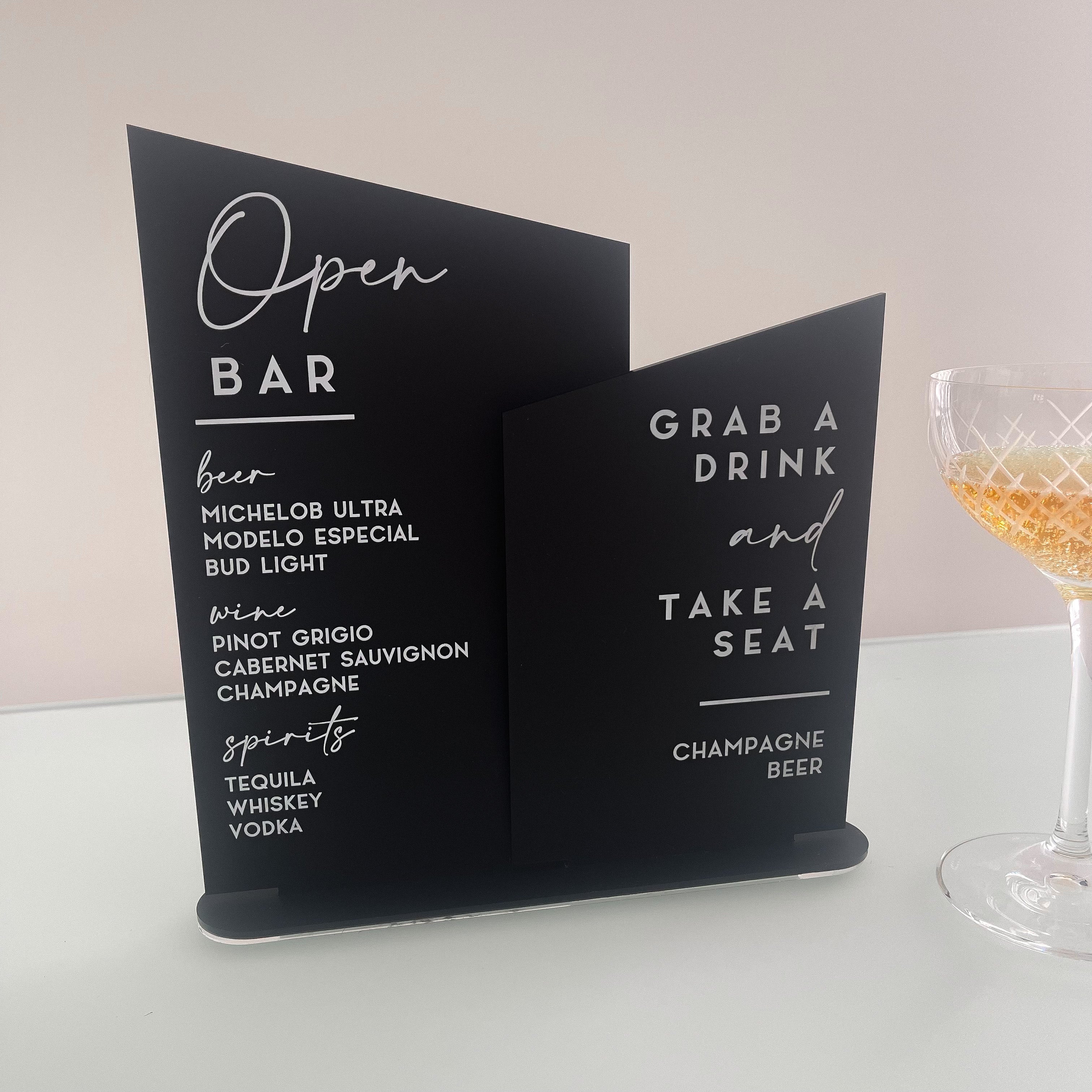 Open Bar Wedding Drinks  Sign