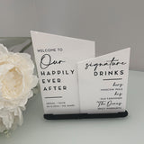 White & Black Wedding Welcome Drinks Personalised Sign Combined Sign