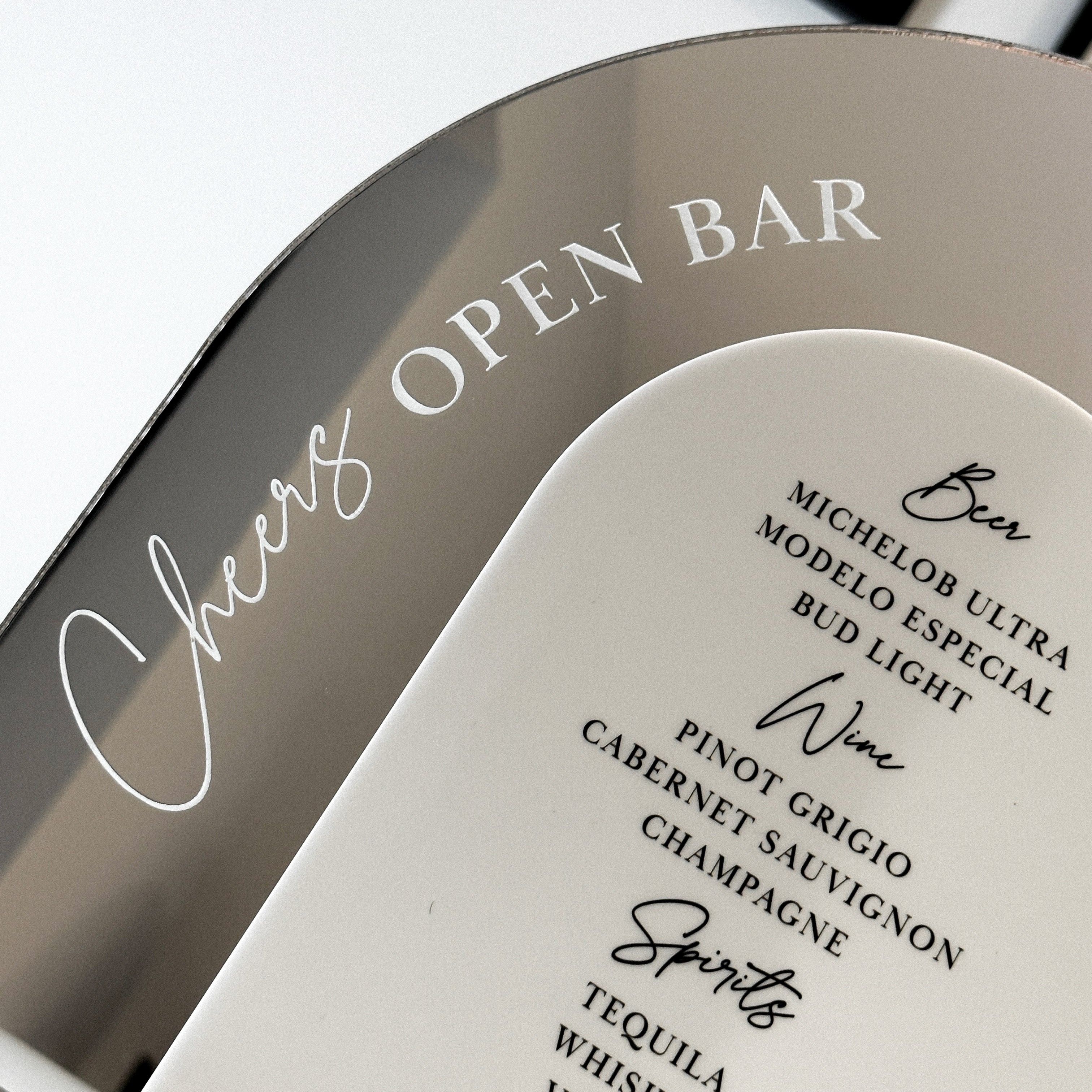 Silver Mirror Open Bar Sign