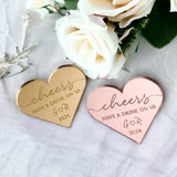 Heart Engraved Personalised Wedding Favour Drinks Tokens