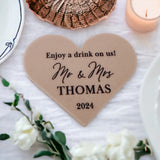 Heart Wedding Favours - Personalised Drinks Tokens