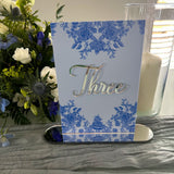 Iced Blue Bridgerton Themed Wedding Table Numbers