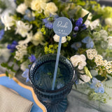 Dusky Blue Personalised Wedding Drinks Stirrers