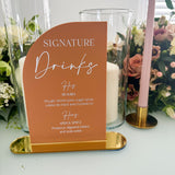 Terracotta Acrylic Wedding Drinks Menu Sign