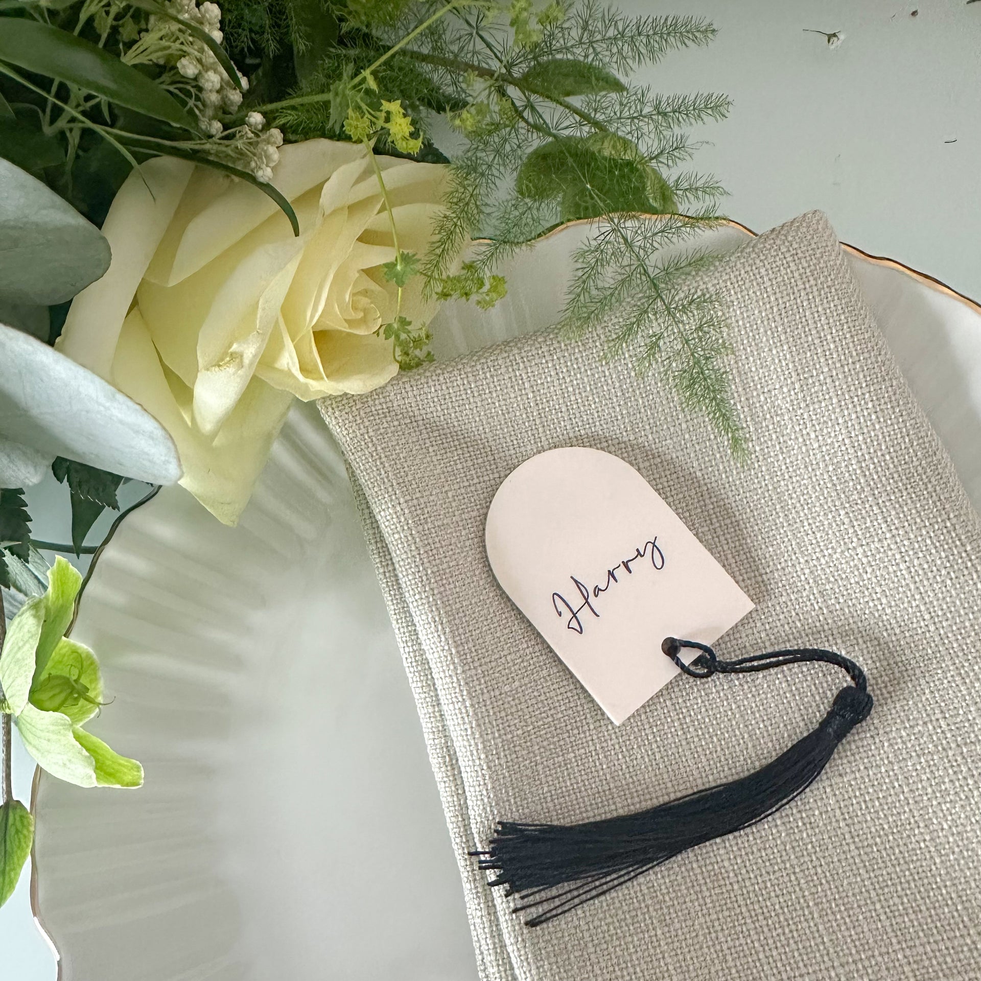 Black Ivory Wedding Dome Top Place Names with Tassel