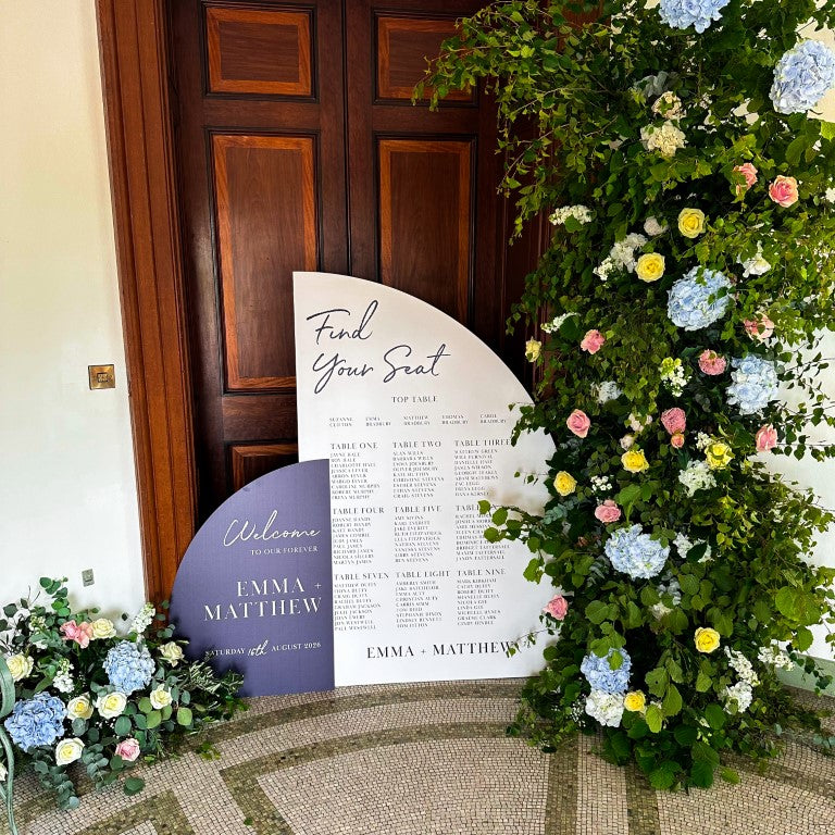 Navy & White Wedding Welcome Sign & Table Plan Package