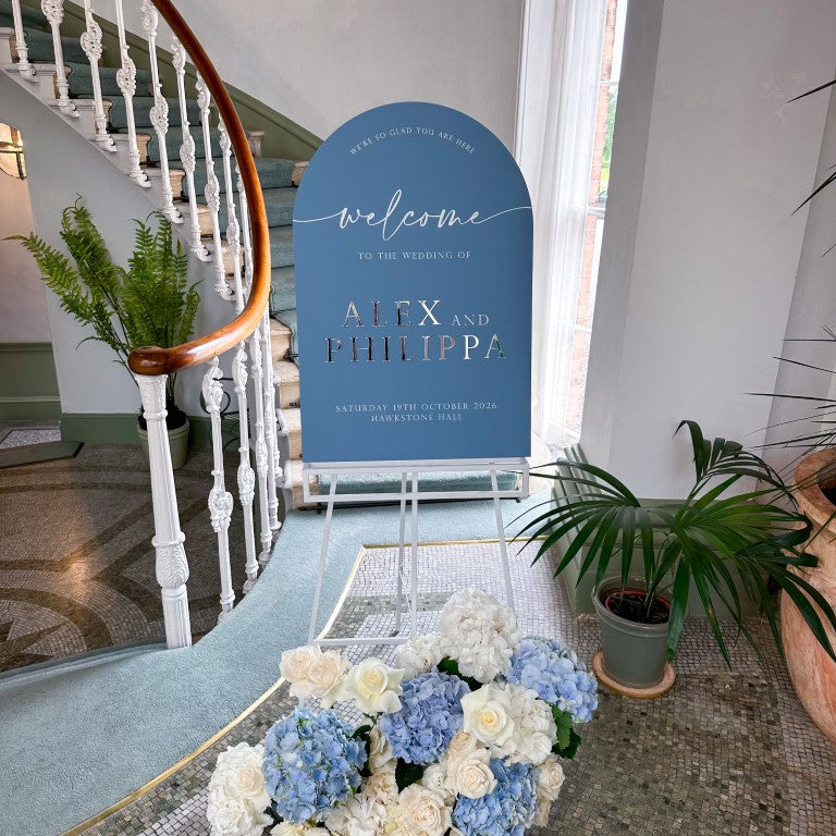 Steel Blue Dome Top Wedding Welcome Sign