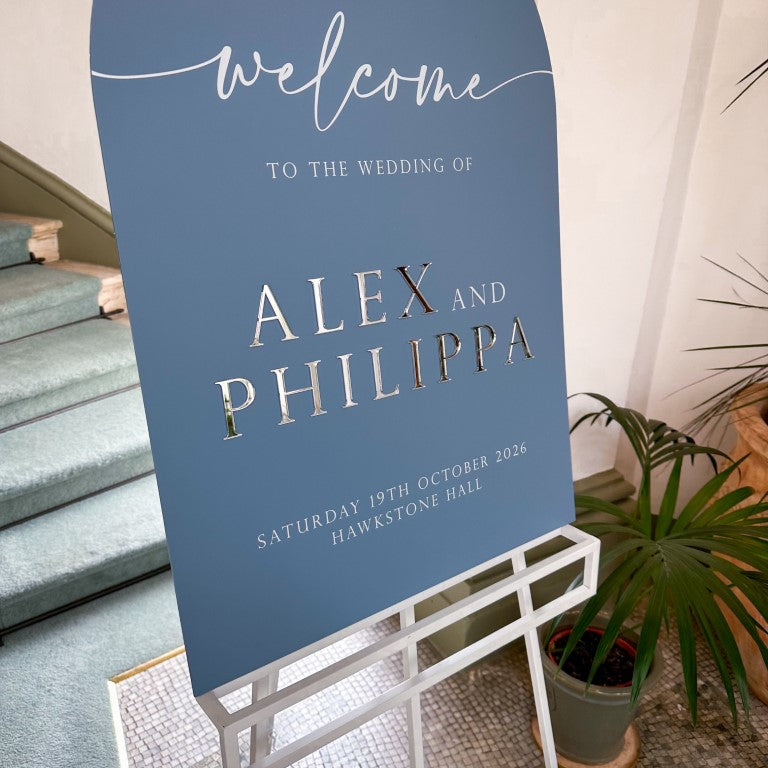 Blue & Silver Wedding Welcome Sign