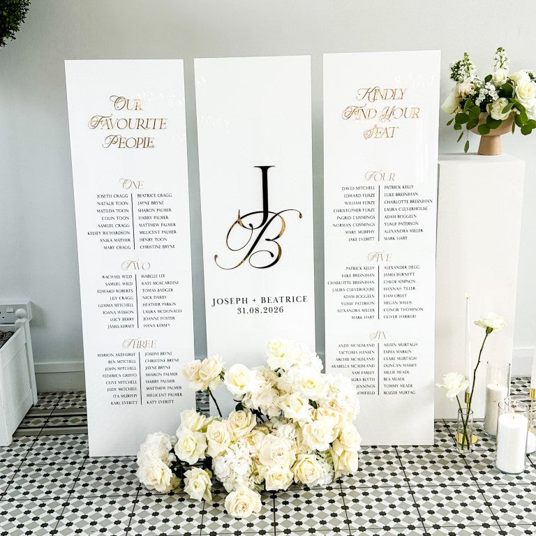 Luxury White & Gold Pillar Wedding Signs