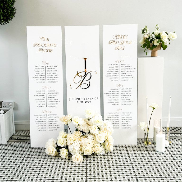 Gold Mirror Wedding Personalised Seating Chart & Table Plan